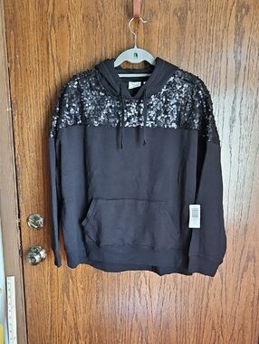 torrid Black Sequin Yoke Crewneck Hoodie Sweater